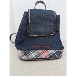Y2K Vintage Tommy Hill Plaid Denim Mini Backpack Retro Style